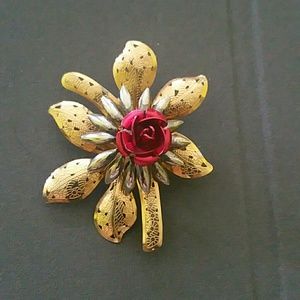 Vintage German Gold Rose Brooch